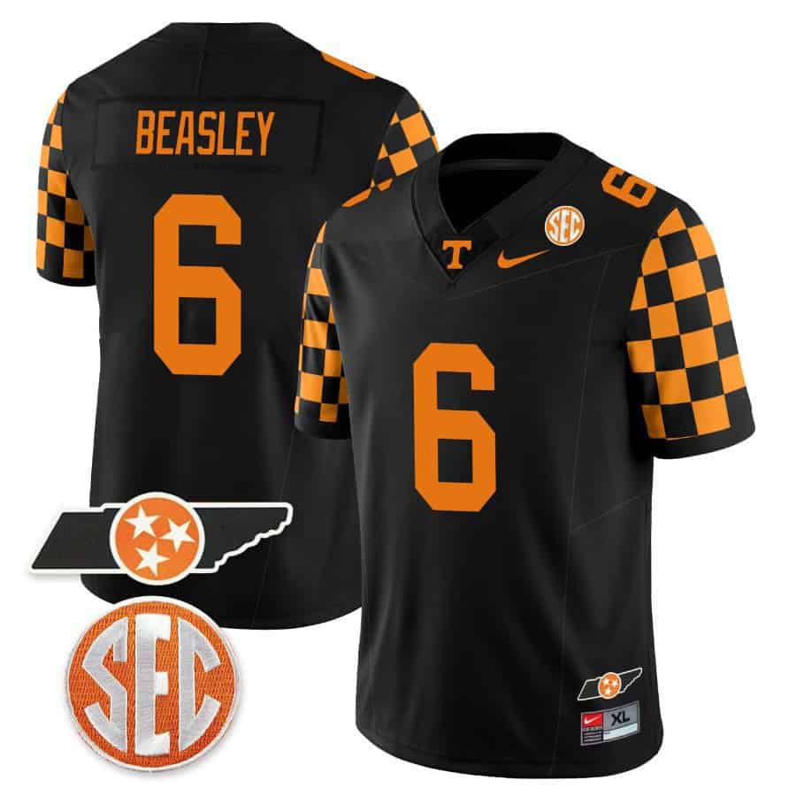 Men Tennessee Volunteers #6 Beasley Black 2024 Nike Checkerboard & Alternate NCAA Jersey style 1->ncaa teams->NCAA Jersey